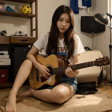 Taiwanese girl 20 years old ，Play the guitar on your toes