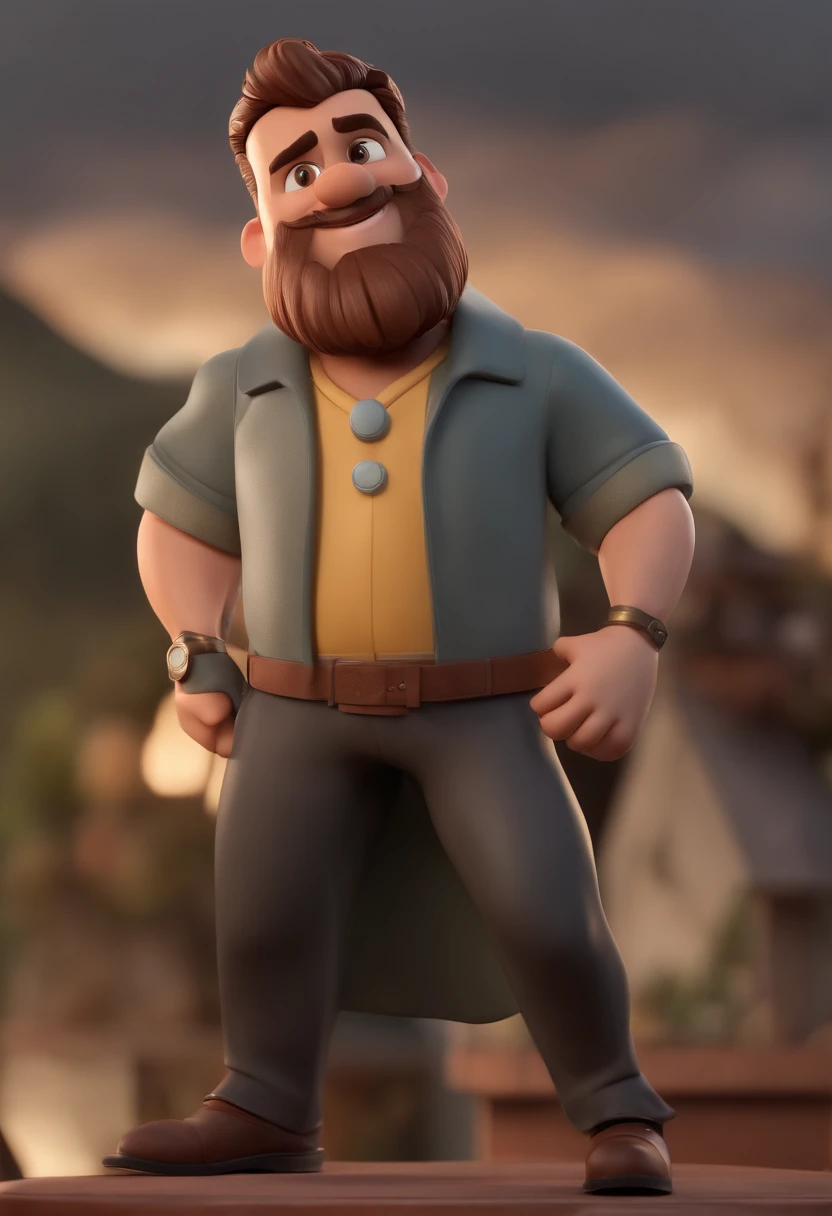 personagem dos desenhos animados de um homem, barba por fazer, without glasses, cor pardo, de terno na sala de aula, animation character, Caractere estilizado, animation style rendering, 3D estilizado, Arnold Maya render, 3 d render stylized, toon render k...