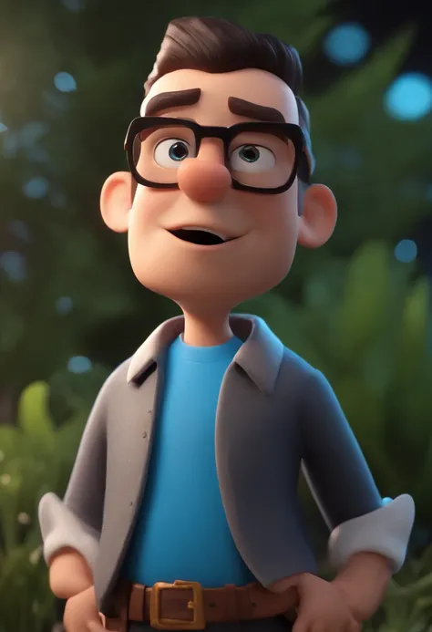 Cartoon character of a man wearing black glasses and a blue shirt, um personagem animado, Caractere estilizado, animation style rendering, 3D estilizado, Arnold Maya render, 3 d render stylized, toon render keyshot, Personagem 3D, Personagem 3D, 3d renderi...