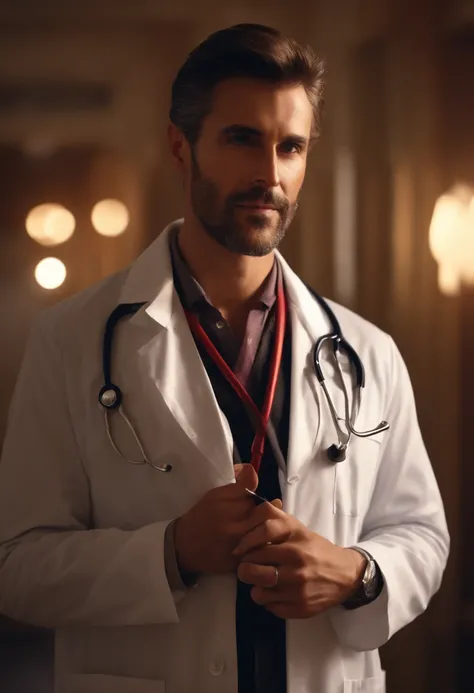 Handsome doctor in naturally super realistic latin coat, Realismo, 4k, Full HD, olhar penetrante