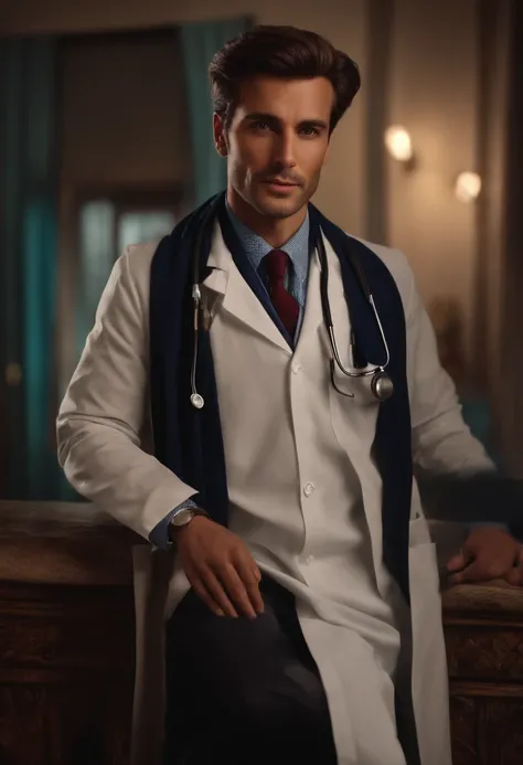 Handsome doctor in naturally super realistic latin coat, Realismo, 4k, Full HD, olhar penetrante