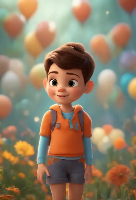 a happy cute kid standing short hair, vestindo uma fantasia espacial, , fundo branco, barnet, Tom, Estilo Pixar, ....3d, desenhos animados, rosto detalhado, asymmetrical 16k