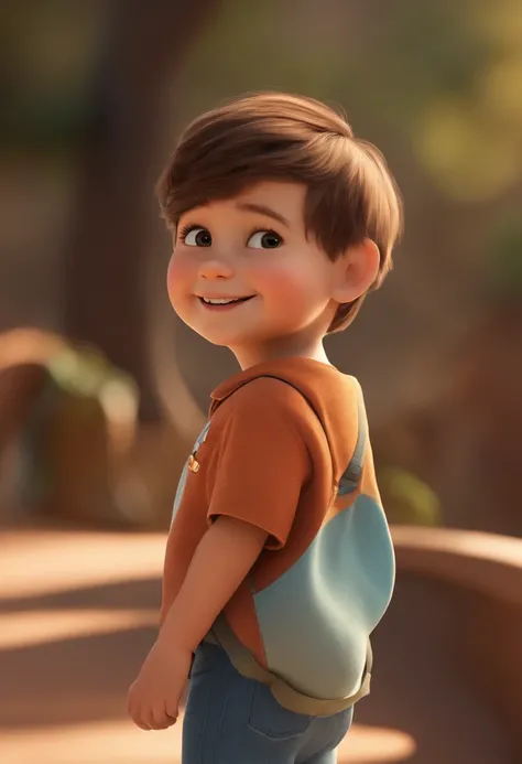 a happy cute kid standing short hair, vestindo uma fantasia espacial, , fundo branco, barnet, tom, Estilo Pixar, ..3d, desenhos animados, rosto detalhado, asymmetrical 16k