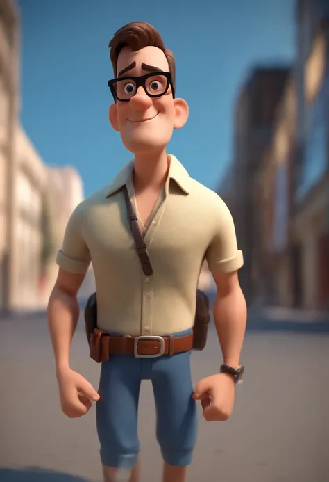 Cartoon character of a man wearing black glasses and a blue shirt, um personagem animado, Caractere estilizado, animation style rendering, 3D estilizado, Arnold Maya render, 3 d render stylized, toon render keyshot, Personagem 3D, Personagem 3D, 3d renderi...