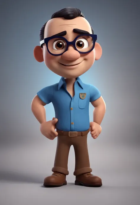 Cartoon character of a man with black glasses and a blue shirt, animation character, Caractere estilizado, animation style rendering, 3D estilizado, Arnold Maya render, 3 d render stylized, toon render keyshot, Personagem 3D, Personagem 3D, 3d rendering st...