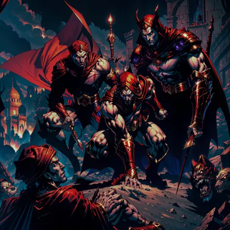 Castlevania Super Realistic Shadow Lord Super Detailed Dynamic Shooter masterpiece of the evil Moroccan lord Dracula with red turban leading troops armed with demons and djinns to fight sharp details