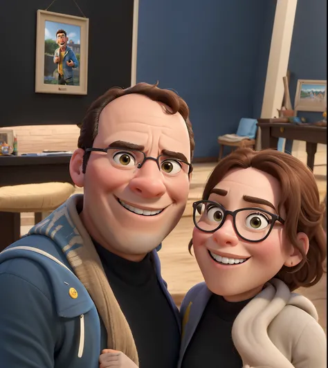 Obra-prima, de melhor qualidade, casal feliz, foto self, poster imagem estilo Disney pixar.