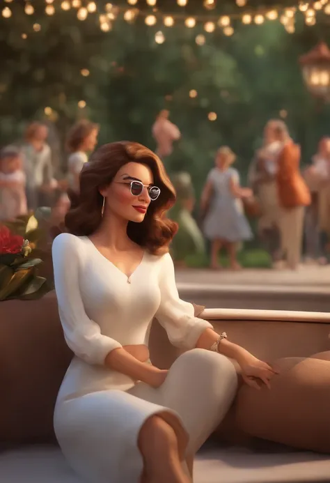 "(best quality,ultra-detalhado,Realistic:1.37),3D rendering,illustration,design de personagens,cabelos curtos e cacheados escuros,belos olhos detalhados,wearing white glasses,Estilo Pixar,morena mulher,Dancing on the Disney stage,atmosfera animada,vivid co...