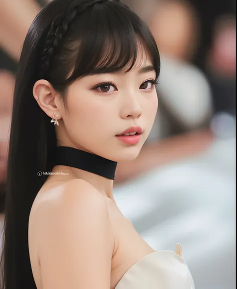 Araffe asian woman with long black hair and a choke, Lalisa Manobal, jennie blackpink, Lalisa Manoban do Blackpink, Gongbi, her face looks like an orchid, Yoshitomo Nara, wan adorable korean face, Bae Suzy, Portrait of female Korean idol, inspirado em Miwa...