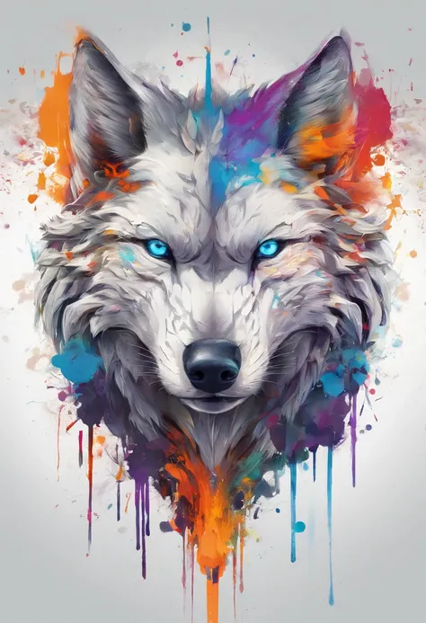 Splash art, a wolf head, ((white background)), piercing eyes, epic Instagram, artstation, splash style of colorful paint, contour, hyperdetailed intricately detailed , unreal engine, fantastical, intricate detail, splash screen, complementary colors, fanta...