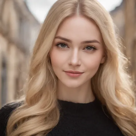 Masterpiece, absurdres,HDR ,highly detailed eyes and face,smiling, beautiful nod_woman, a woman with long blonde hair and a black sweater ,perfect nod_body,perfect nod_face,