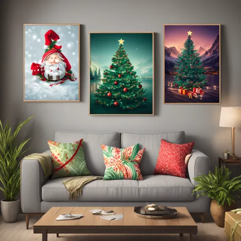 Printable art, set of 3 Nordic Christmas theme canvas paintings, colorful posters and print, unique decor --auto --s2