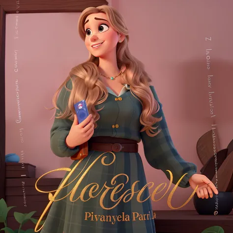 Uma mulher loira estilo disney pixar, alta qualidade, melhor qualidade, Written by Elizângela Paula