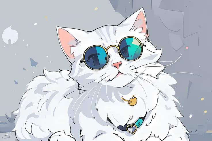 White cat with black sunglasses,