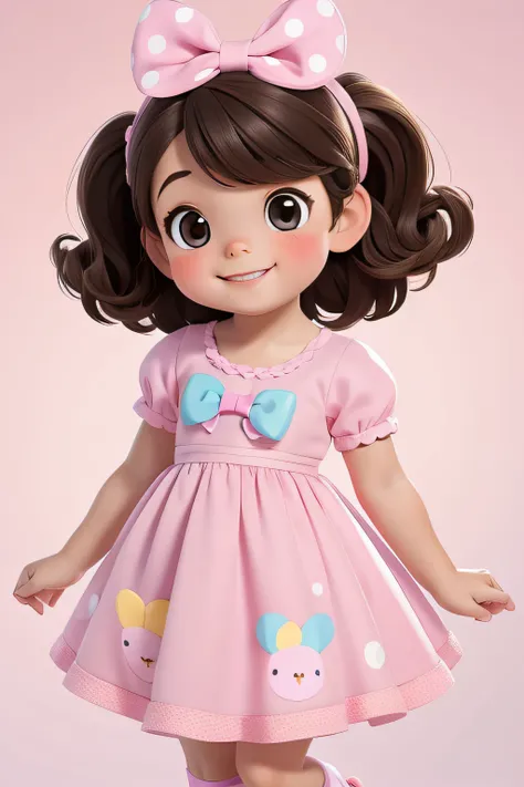 [(a cute smiling brunette girl :1.2)(small and cute baby)(with fair skin)(cheerfulness)][(wear costumes inspired by "stuffed ani...