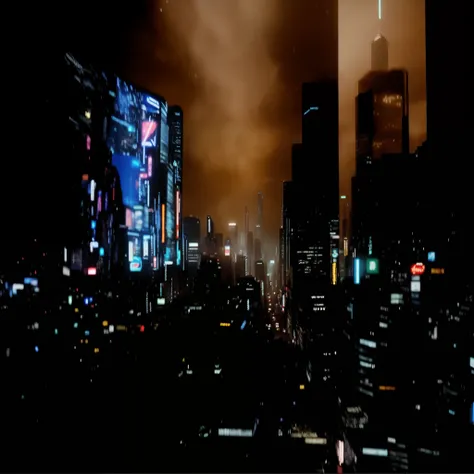 Vista noturna de uma cidade com uma tela grande exibindo um filme, filme hiperreal filmado, 4 k resolution blade runner, Como uma cena de Blade Runner, IMAX 7 0 mm. Bladerunner, Filme 8K ainda, 8 mil filme ainda, captura de tela de um filme, 8 mil. preench...