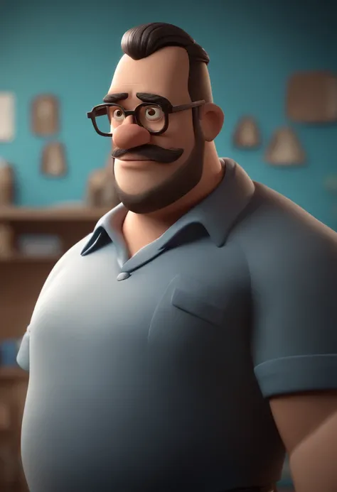 Cartoon character of a man wearing black glasses and a blue shirt, um personagem animado, Caractere estilizado, animation style rendering, 3D estilizado, Arnold Maya render, 3 d render stylized, toon render keyshot, Personagem 3D, Personagem 3D, 3d renderi...