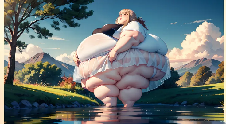 Rule_of_thirds, 1 girl, extremely obese, (obese belly):1.8, (obese legs):1.5, fat rolls, massive SSBBW body, massive hyperbelly, soft massive obese belly, cute chubby feminine face, sensual pose, soft obese thighs, soft obese legs, soft obese breasts, soft...