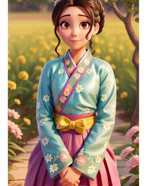 best quality, High_resolution, diferente_imagem, Antecedentes detalhados ,garota, Hanbok,flor,Jardim,lua, Noite,