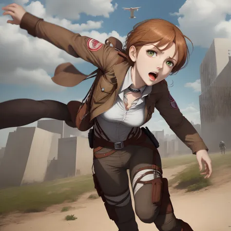 Hange zoe, Attack on Titan, ODM Gear above Titans