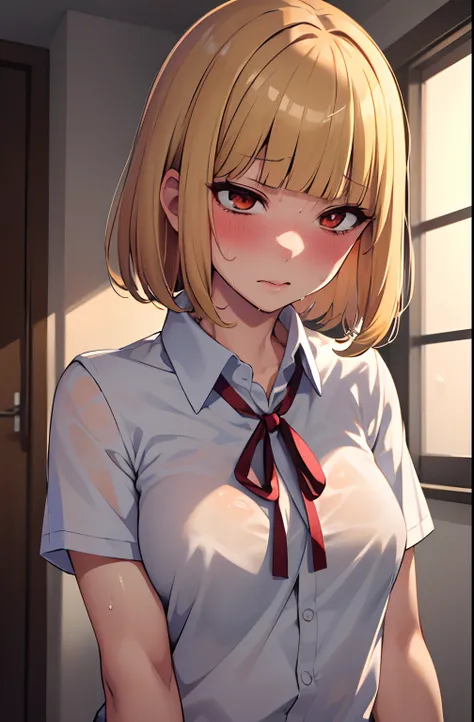 (masterpiece,best quality, detailed), 1girl, solo, indoors, night, upper body, sweat, ahegao, rolling eyes, blush, wet shirt,
midorikawa hana, neck ribbon, collared shirt, school uniform,