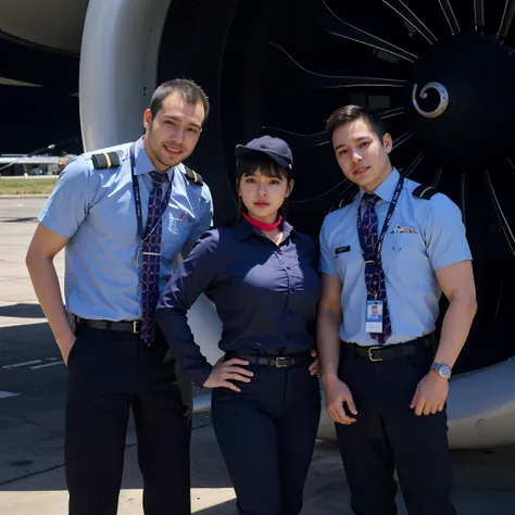 Arafed Air crew in front of a large plane, Postagem no Reddit, foto 85mm, captain, Chile, Chileno, imagem de perfil, maintenance photo, advertising photo, profissional, Fotografia tirada em 2 0 2 0, Valentina Embaralhamento, foto do cartaz, Foto de quadro ...