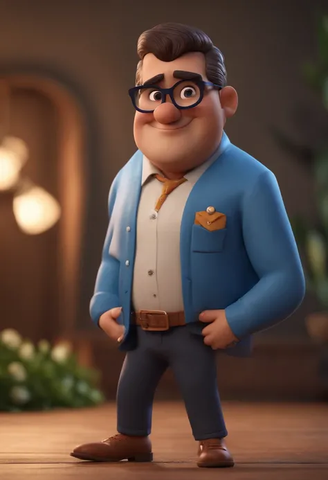 Cartoon character of a man with black glasses and a blue shirt, animation character, Caractere estilizado, animation style rendering, 3D estilizado, Arnold Maya render, 3 d render stylized, toon render keyshot, Personagem 3D, Personagem 3D, 3d rendering st...