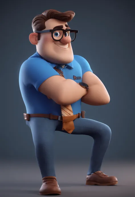 Cartoon character of a man with black glasses and a blue shirt, animation character, Caractere estilizado, animation style rendering, 3D estilizado, Arnold Maya render, 3 d render stylized, toon render keyshot, Personagem 3D, Personagem 3D, 3d rendering st...