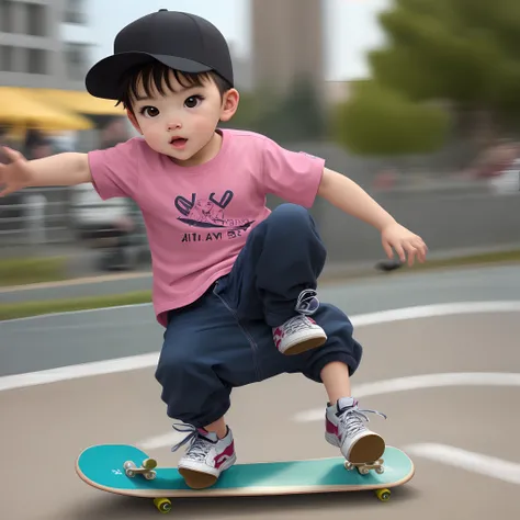 Baby doing skateboarding tricks