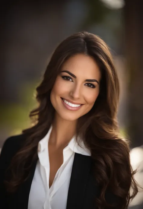 enticing smiling happy arafed woman with long brown hair wearing a black jacket and white shirt, gorgeous latina face, stunning closeupheadshot, professional closeup photo, attractive brown hair woman, attractive female face, closeup headshot, close up por...