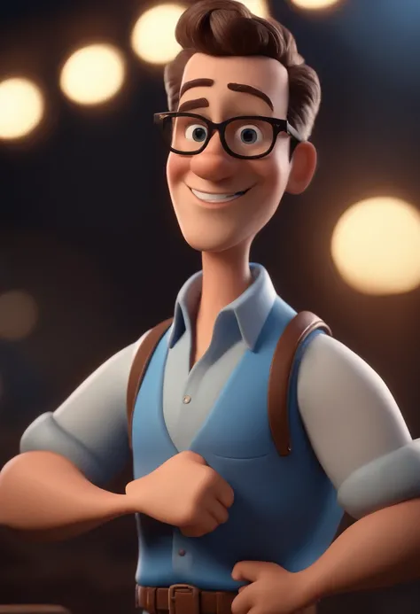 Cartoon character of a man with black glasses and a blue shirt, animation character, Caractere estilizado, animation style rendering, 3D estilizado, Arnold Maya render, 3 d render stylized, toon render keyshot, Personagem 3D, Personagem 3D, 3d rendering st...