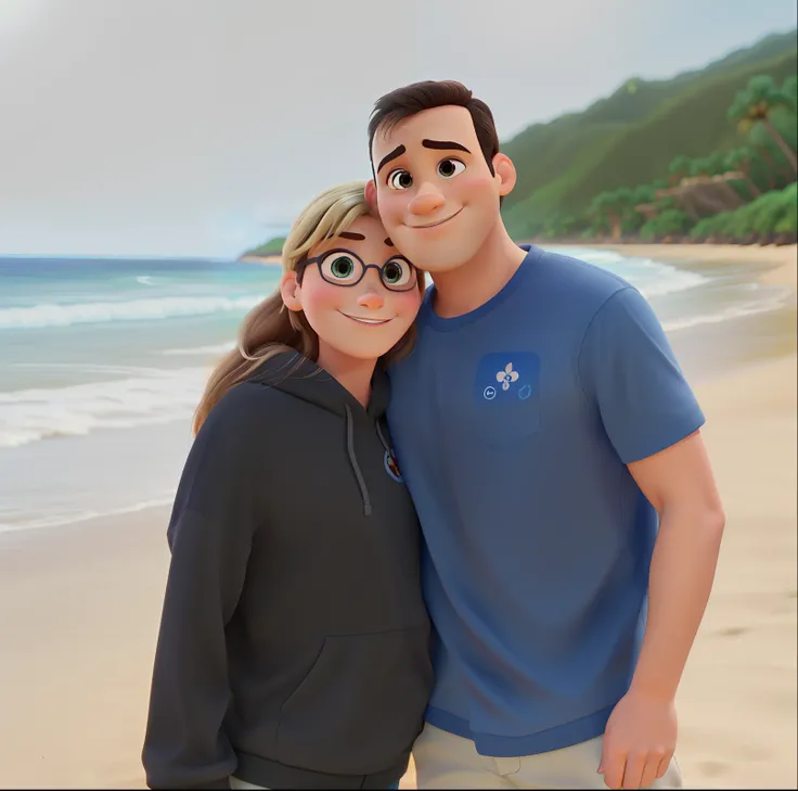 Imagem estilo disney pixar, alta qualidade, melhor qualidade, uma praia como imagem de fundo