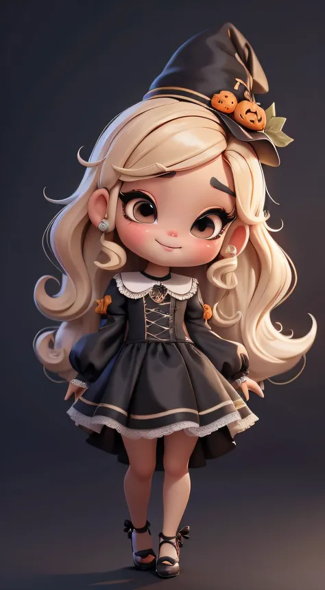 Create a series of cute dolls style chibi baby kid skin dread with a cute halloween theme, each with lots of detail and in an 8K resolution. All dolls should follow the same solid background pattern and be complete in the image, mostrando o (corpo inteiro,...