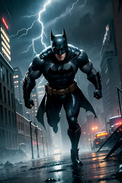 Nas ruas sombrias de Gotham, Torrential rain falls relentlessly as white and blue lightning tears across the night sky. O Batman, ferido e exausto, Face off against a horde of bloodthirsty criminals. Your body is a target for deep cuts, Bathing the night i...