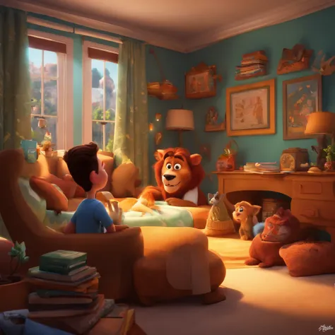 fundo branco, pixar desenhos animados 3D, homem lendo um livro, ::estilo pixar cartoon