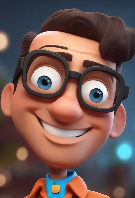 Cartoon character of a man with black glasses and a blue shirt, animation character, Caractere estilizado, animation style rendering, 3D estilizado, Arnold Maya render, 3 d render stylized, toon render keyshot, Personagem 3D, Personagem 3D, 3d rendering st...