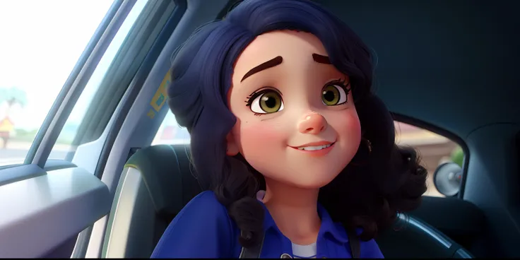 Uma garota de 13 anos com cabelos bem cacheados e com baby hair estilo disney pixar, alta qualidade, melhor qualidade