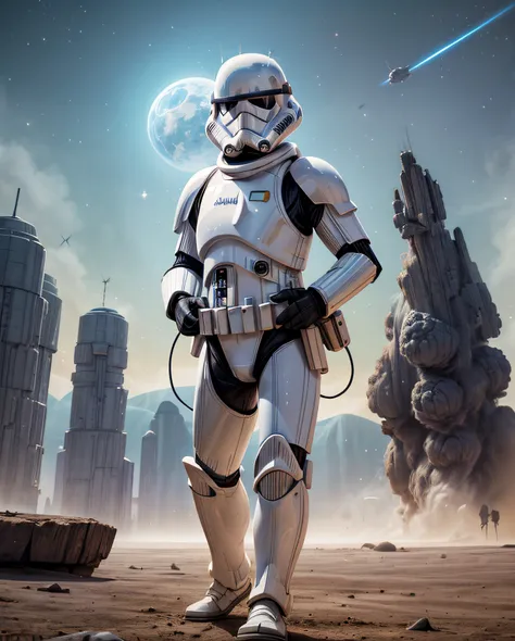 (best quality,highres:1.2),ultra-detailed,(realistic:1.37),portrait:1.1,star wars stormtrooper,white armor,sharp focus,glistenin...