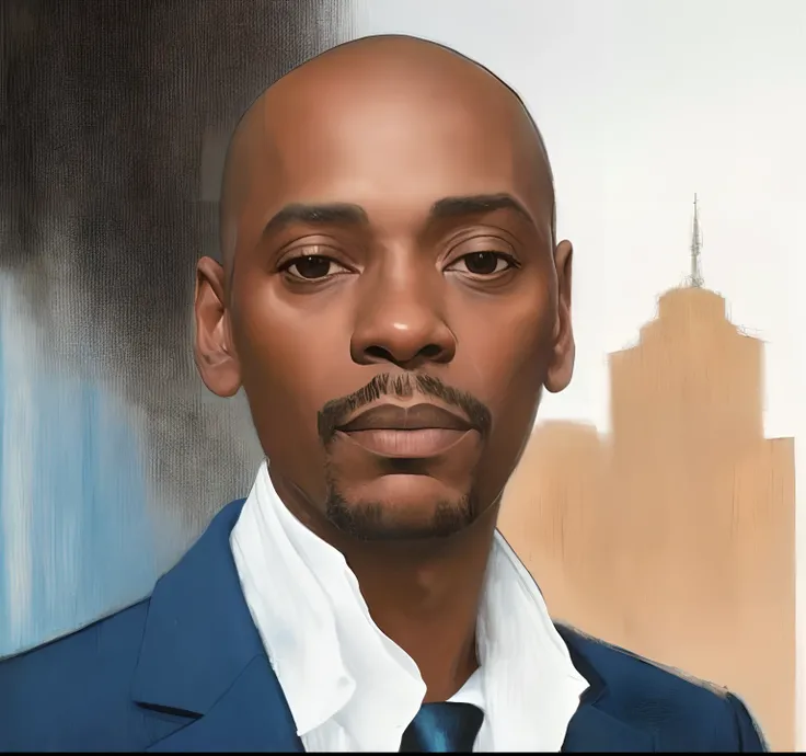 pintura realista de um homem de terno e gravata em frente a uma paisagem urbana, Dave Chappelle, inspirado em Barkley Hendricks, inspirado em Charles Alston, Jemal Shabazz, taken in the early 2020s, Atiba Jefferson, Osborne Macharia, Michael Page, inspirad...