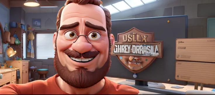 Um homem de 50 anos com barba grisalha estilo Disney pixar, alta qualidade, melhor qualidade