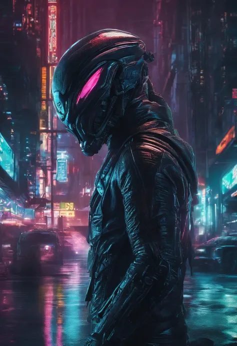 Man walking on the street at night, cyberpunk blade runner art, in the cyberpunk city, cyberpunk street, cyberpunk art style, futuristic street, cyberpunk themed art, Detailed Neon Cyberpunk City, Cyberpunk in Cyberpunk City, Cyberpunk dream landscape, in ...