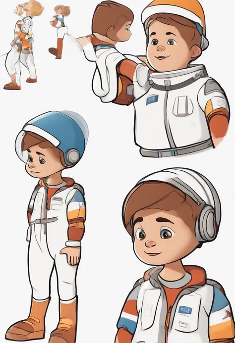 (um feliz,fofo) child standing, (short hair), (vestindo uma fantasia espacial), (fundo branco), (estilo barnet), (Estilo Pixar), (..3d), (estilo cartoon), (Rosto detalhado), (assymetrical), (16k resolution).