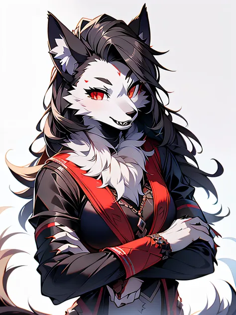 realistic, anthro, detailed face, detailed fur, beautiful and detailed portrait of a, , helluva boss, loona hellhound, luna, hig...