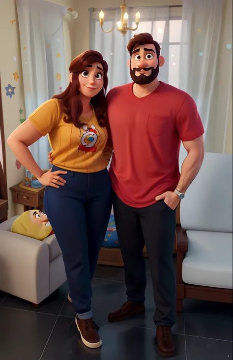 casal homem com barba e mulher no estilo Disney Pixar, alta qualidade, melhor qualidade