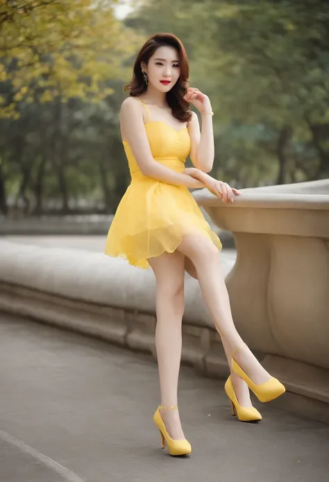 beautiful Korean women,short detailed hair,high-heels,27yo,whip, whip,Lingerie transparent,white skinned,black garter stockings,Sheer pale yellow skirt,Overweight,thighs thighs thighs thighs,White pedicure