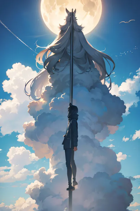 Tall human，Tall creatures，in a cloud