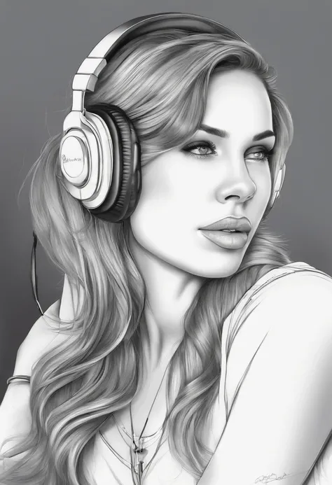 Dibujo para colorear de una chica con auriculares puestos