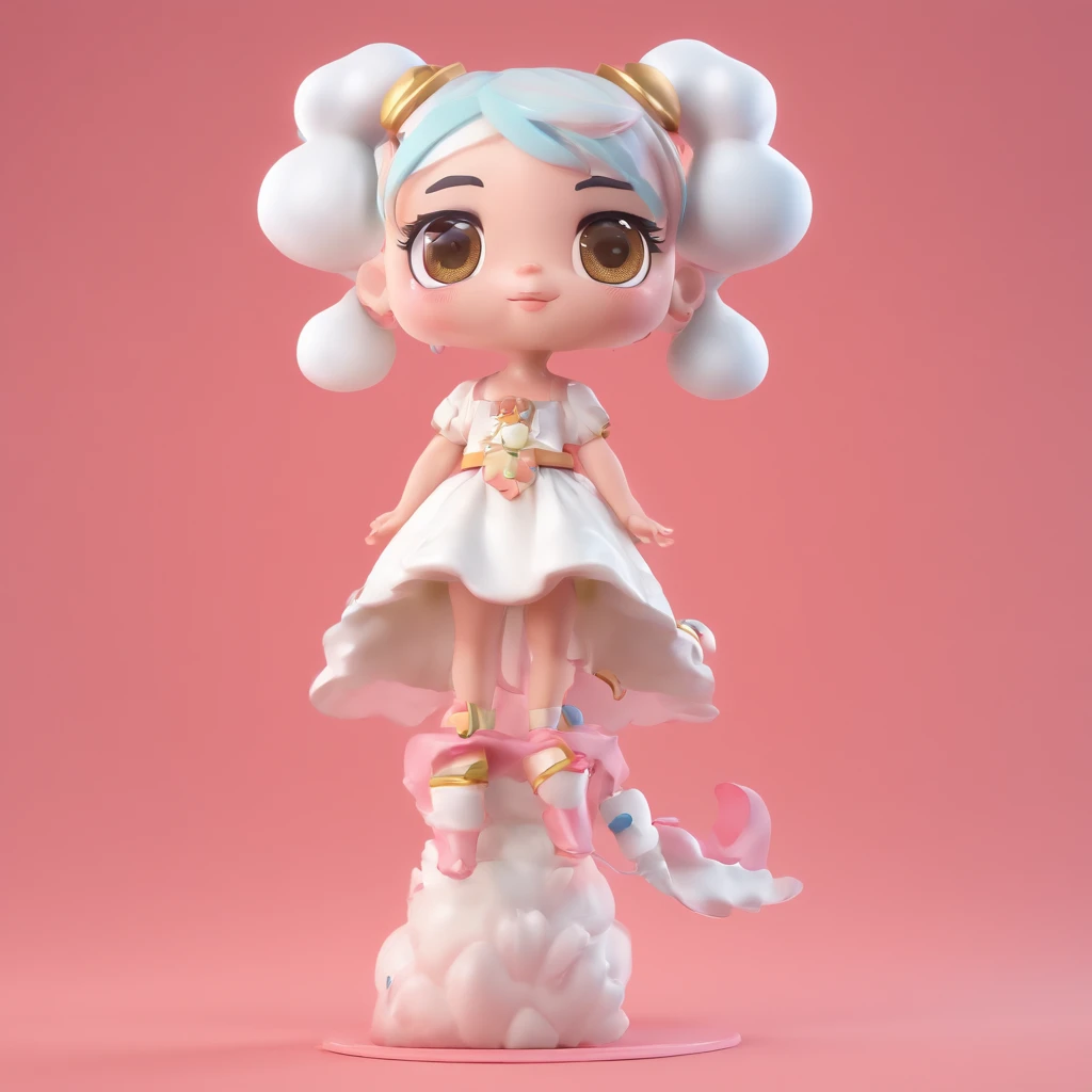 super cute girl IP by pop mart, Bright eyes, cherub,Little white dress, Clay, Models, a blind box toy, Glossy and delicate,Clean background, Good gloss, 3D rendering of,Best quality bong monster