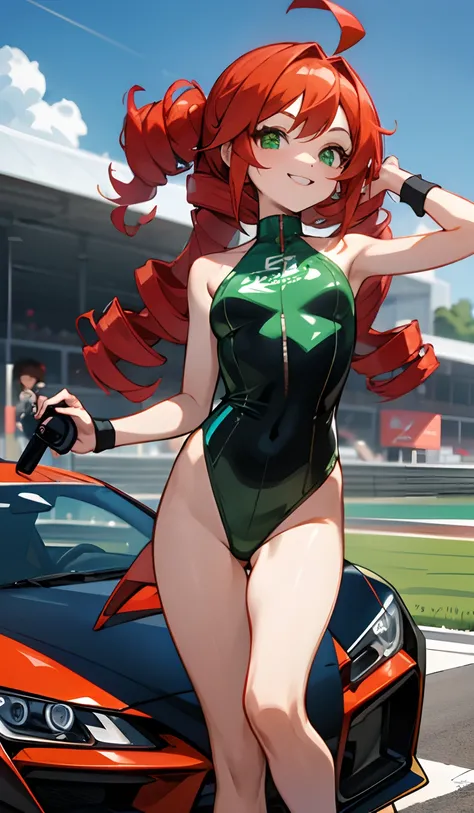 (Super Glossy Cola Green Kratex Leotard Swimsuit:1.3) , Ultra tight fit swimsuit with super reflective surface,Walking,Beautiful legs, Resistant to swimsuits,circuit.nffsw.Car Racing Girls ,circuit.nffsw.Car Race Gar,(GT Toyota Supra&Puyo Puyo)(circuit.nff...