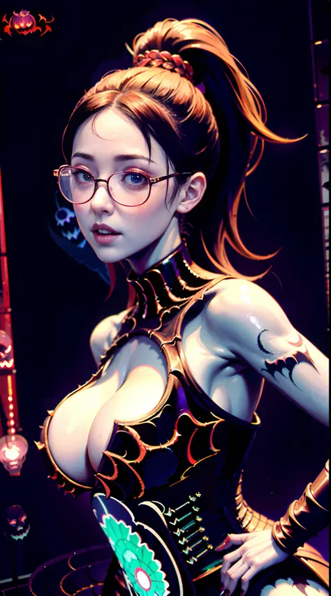 Wearing glasses、there is a woman in a corset posing for a picture, goddess of Japan, seductive tifa lockhart portrait, an oppai cyberpunk, The seductive beauty of glasses, biomechanical oppai, Tifa Lockhart, anaglyph effect ayami kojima, sakimichan hdri, g...